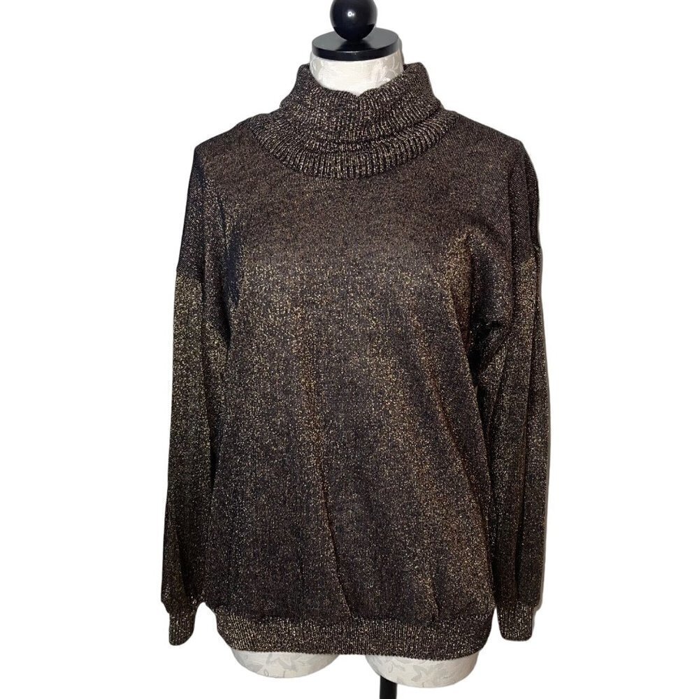 Christian Dior Loungewear Vintage Sweater Size Medium Brown Metallic Turtle Neck - Picture 6 of 12